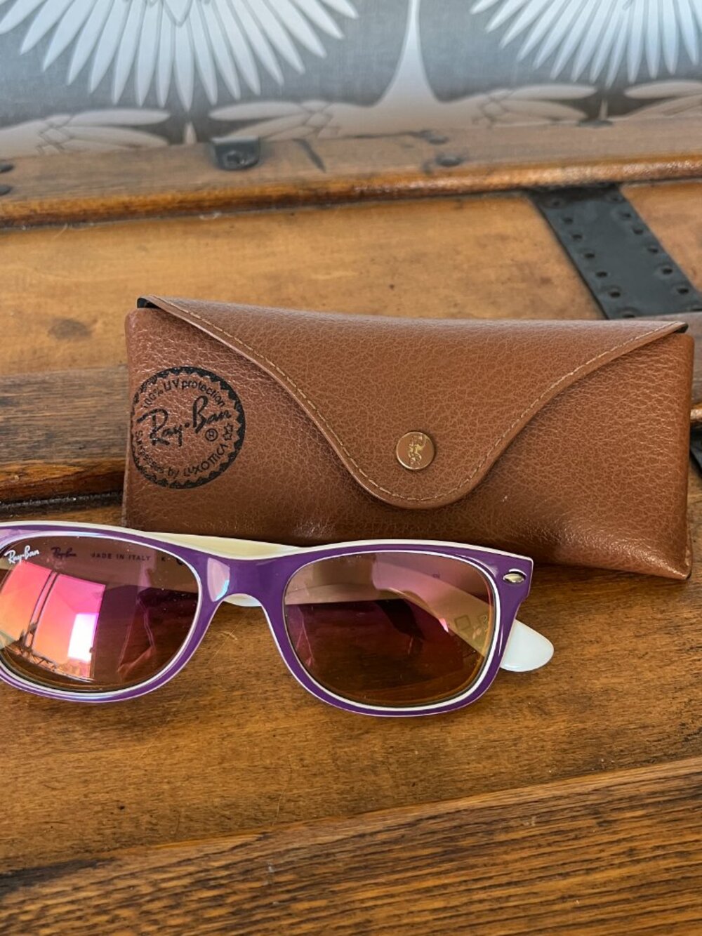 Ray Ban RB2132 New Wayfarer Purple and White and Polarized Lenses - Picture 2 of 6
